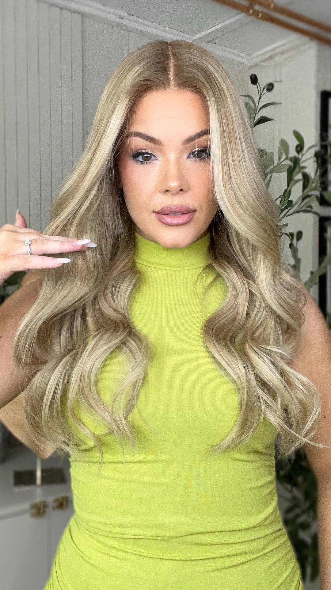 SHULY Pale Blonde Highlights Wigs 100% Real Human Hair for Caucasian 180% Density