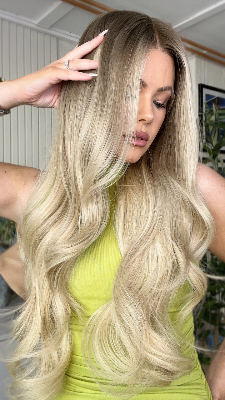 SHULY Ombre Pale Beige Blonde Wigs 100% Real Human Hair for Caucasian 180% Density