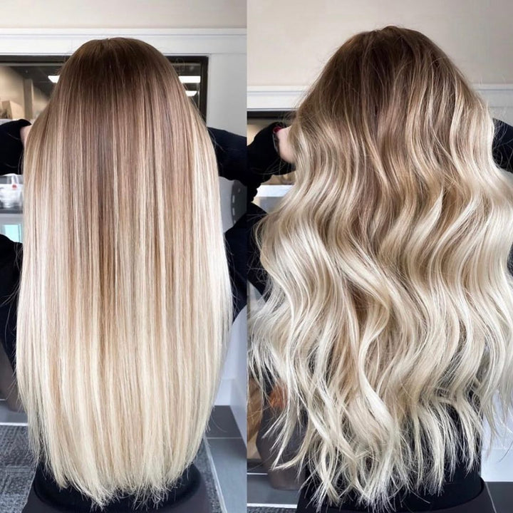 Creamy Blonde Balayage Highlights Wigs 100% Real Human Hair for Caucasian | Free Shipping