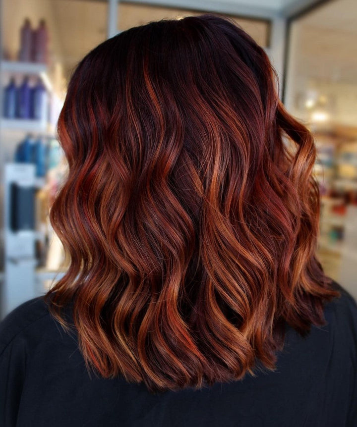 Streaky Red Wigs with Root Melt 100% Real Human Hair for Caucasian Women