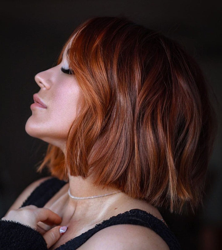 Short Red Wigs with Soft Money Piece no-frills blunt bob 100% Real Human Hair for Caucasian Women