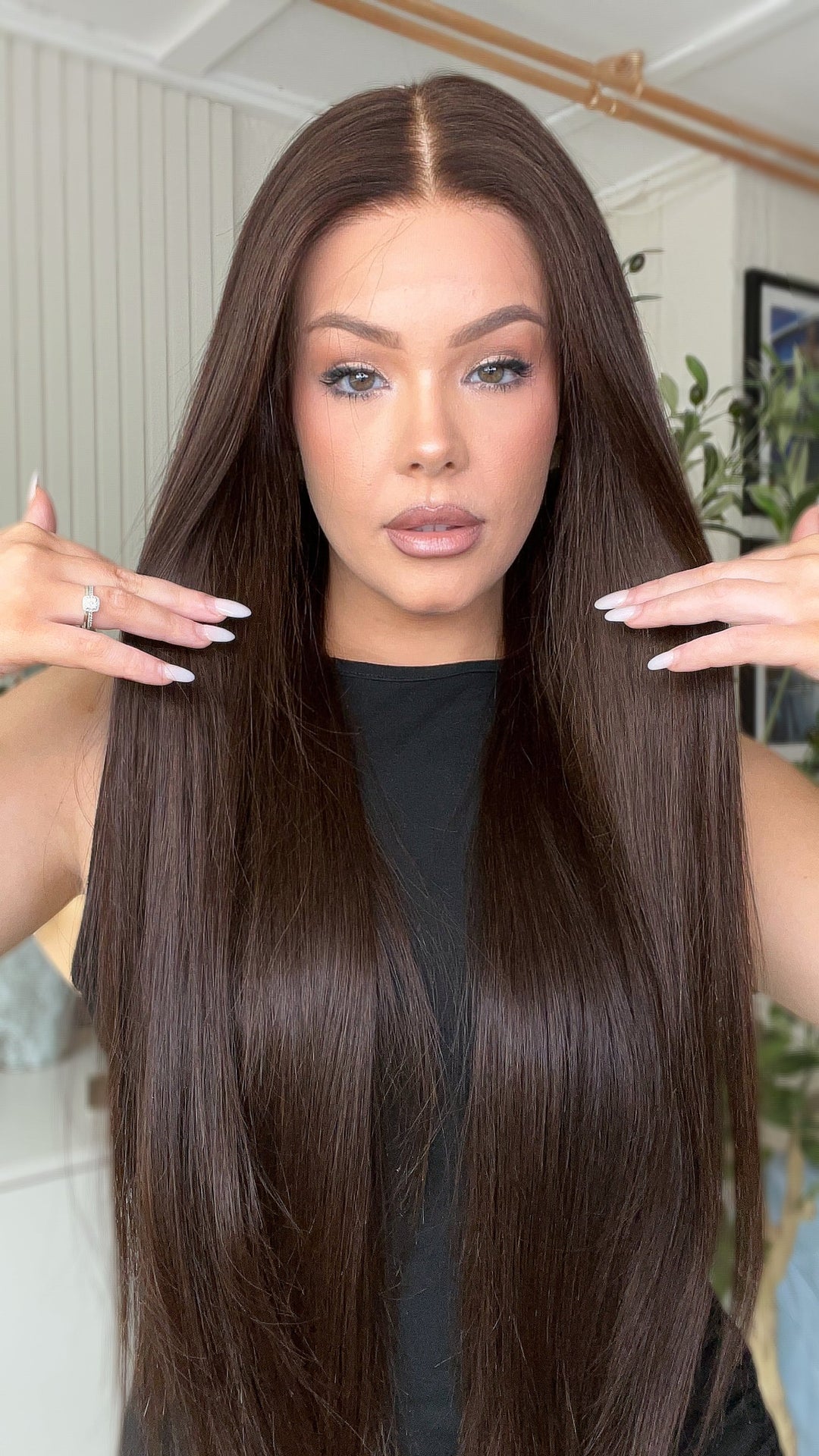 SHULY Dark Brown Straight Wigs 100% Real Human Hair for Caucasian 180% Density