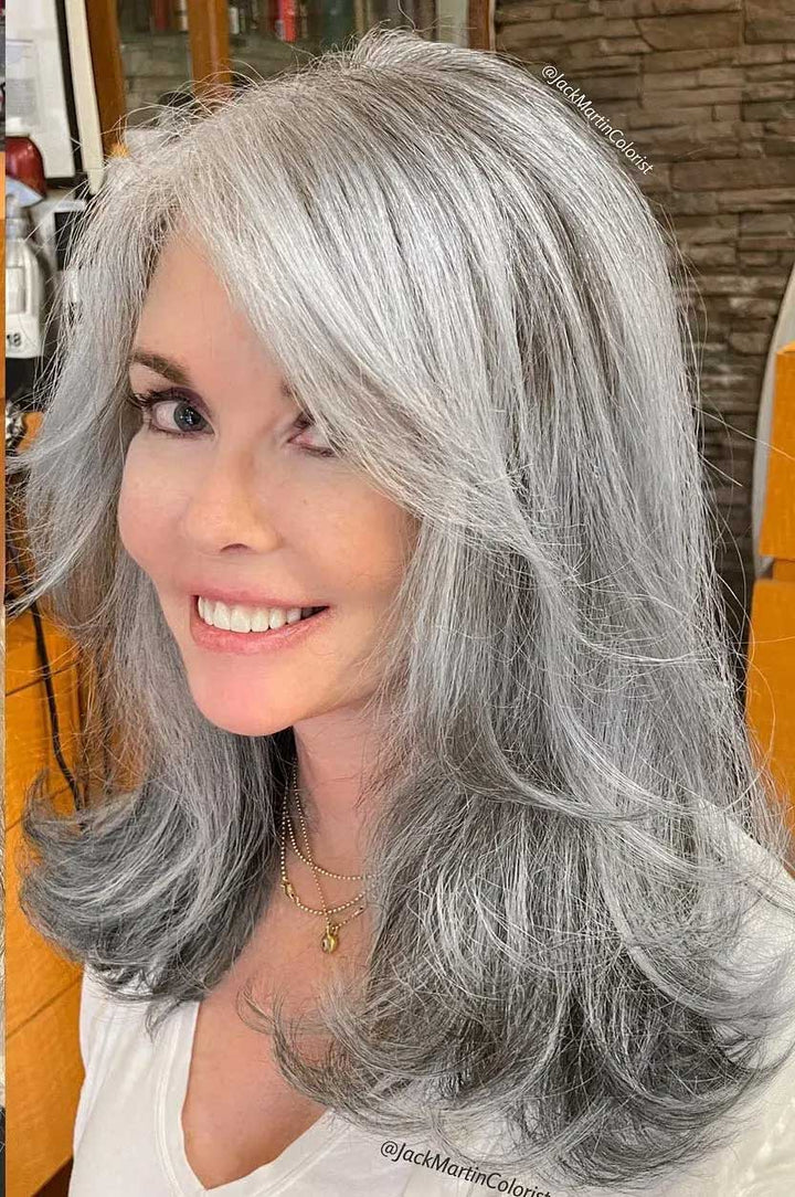 Color Melt Wigs with Salt and Pepper Shades 100% Real Human Hair for Caucasian Women