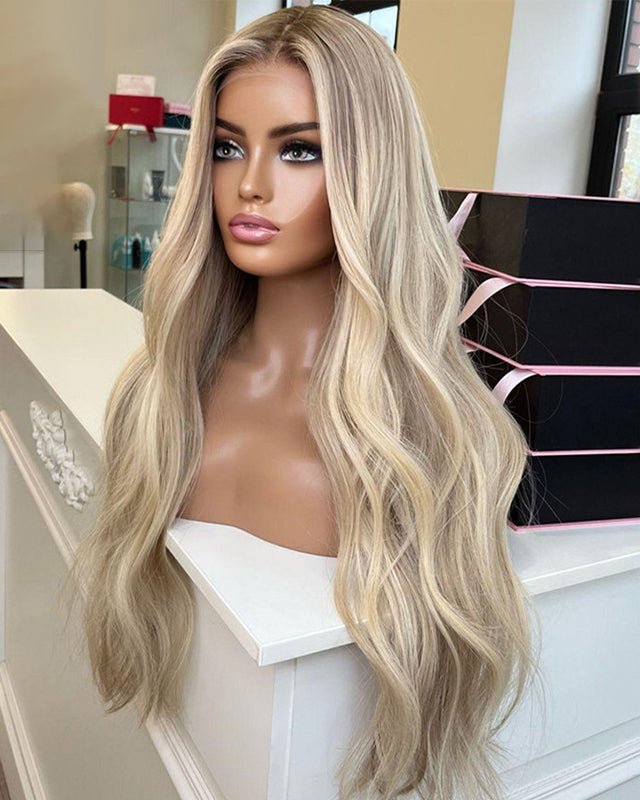 SHULY Blonde Highlights Lace Front Wigs for White Women 100% Human Hair