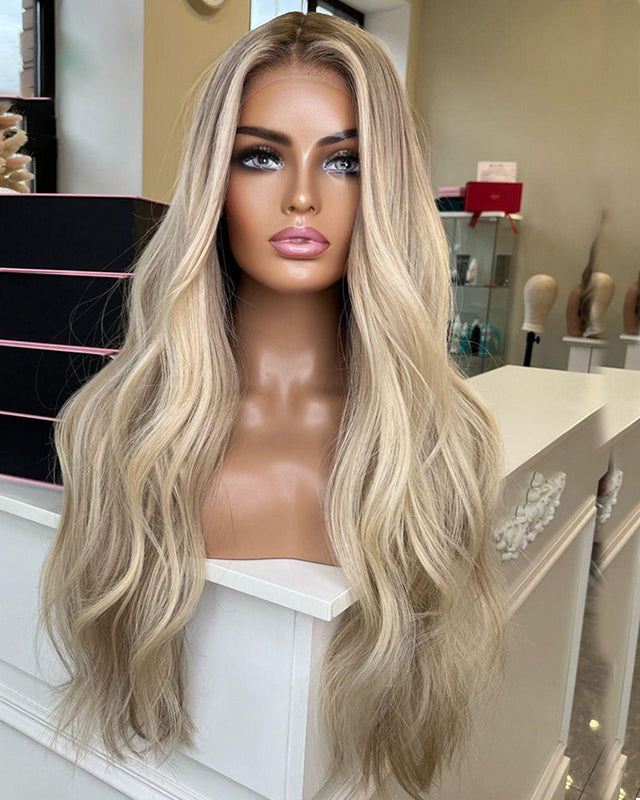 SHULY Blonde Highlights Lace Front Wigs for White Women 100% Human Hair