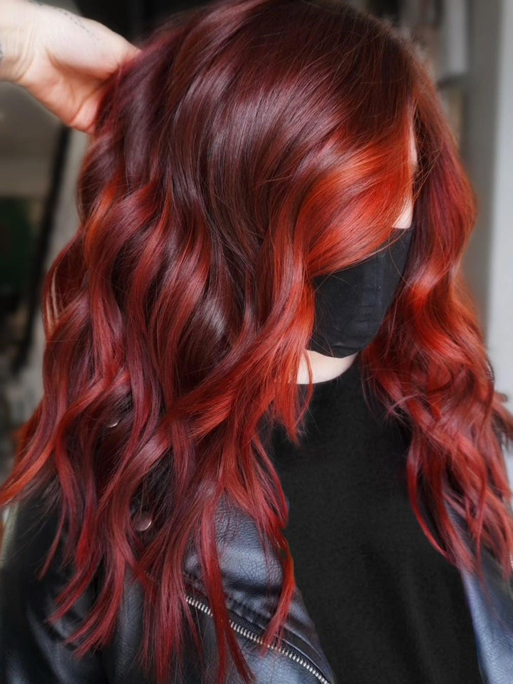 Deep Mahogany Wigs with Orangey Highlights 100% Real Human Hair for Caucasian Women