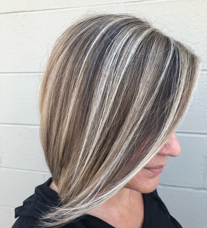 Ashy Blonde Highlights Wigs for Older Ladies 100% Real Human Hair for Caucasian Women