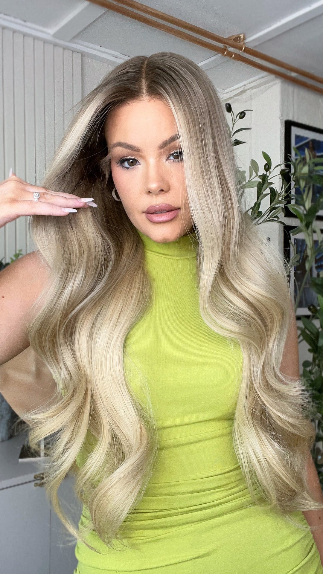 SHULY Ombre Pale Beige Blonde Wigs 100% Real Human Hair for Caucasian 180% Density