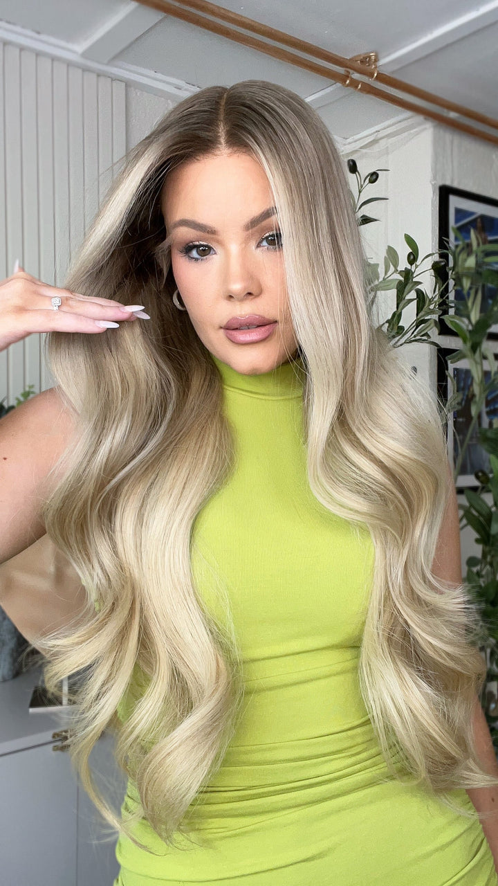 SHULY Ombre Pale Beige Blonde Wigs 100% Real Human Hair for Caucasian 180% Density