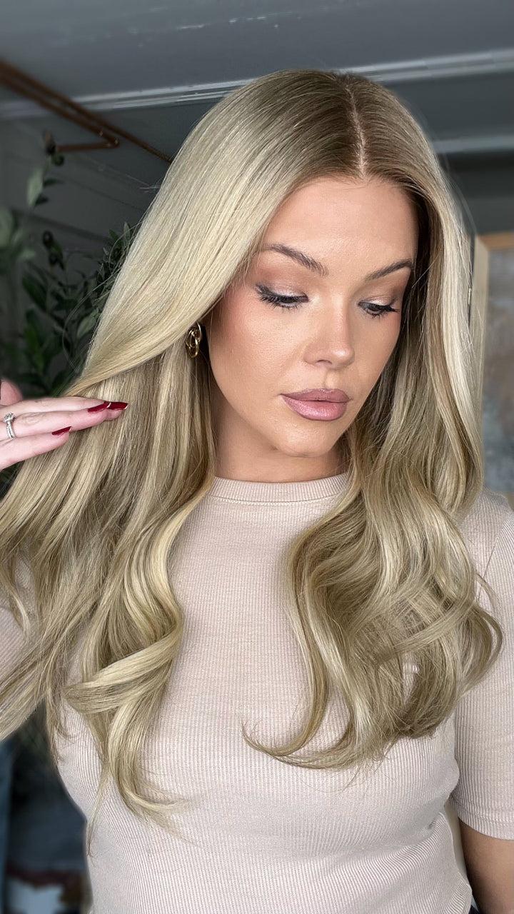 SHULY Ash Blonde Wavy Wigs 100% Real Human Hair for Caucasian 180% Density