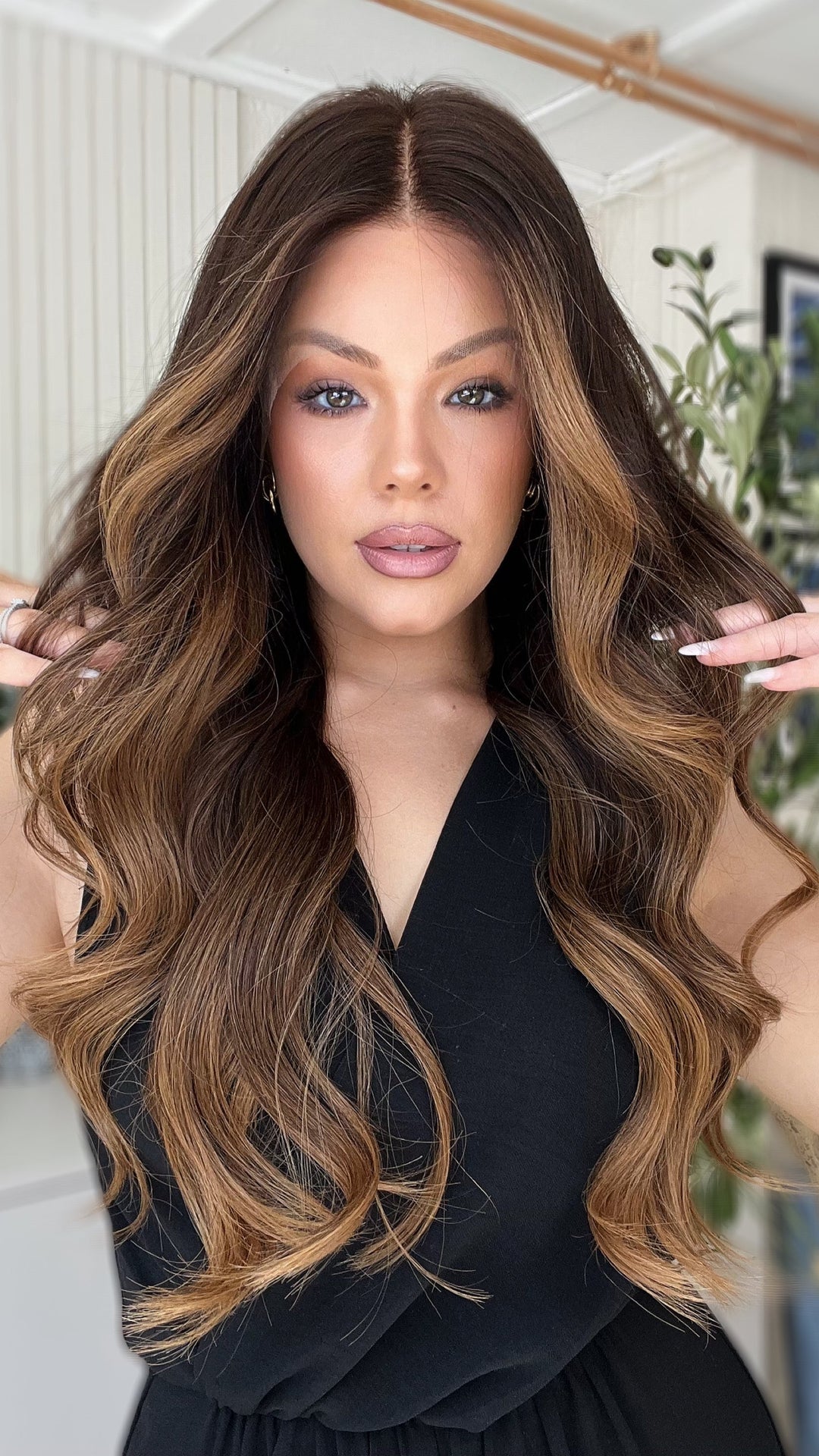 SHULY Caramel Highlights Wavy Wigs 100% Real Human Hair for Caucasian 180% Density