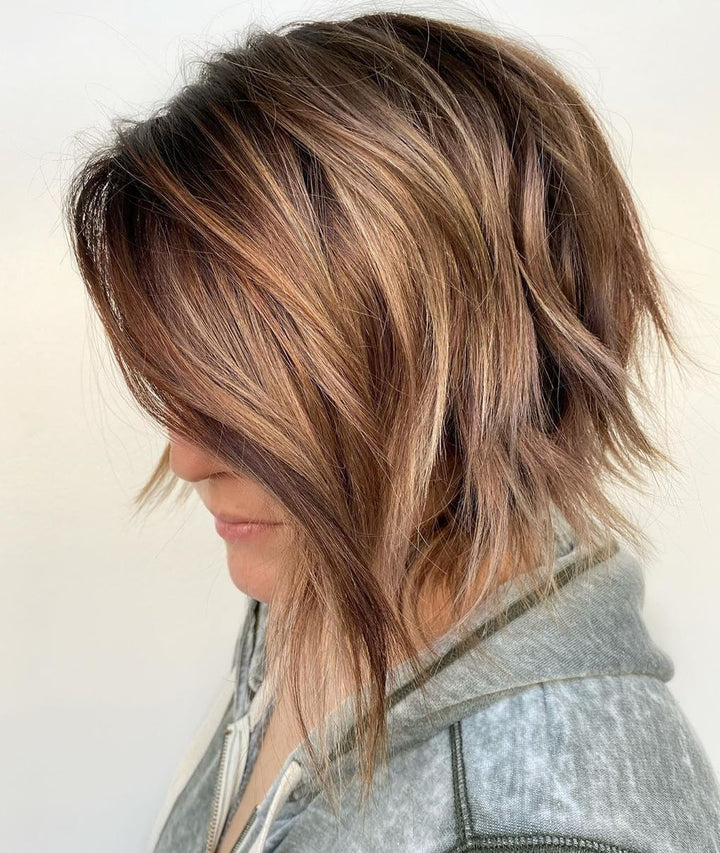 Balayage Highlights and Lowlights Short Bob Wigs for Women Caucasian 100% Human Hair
