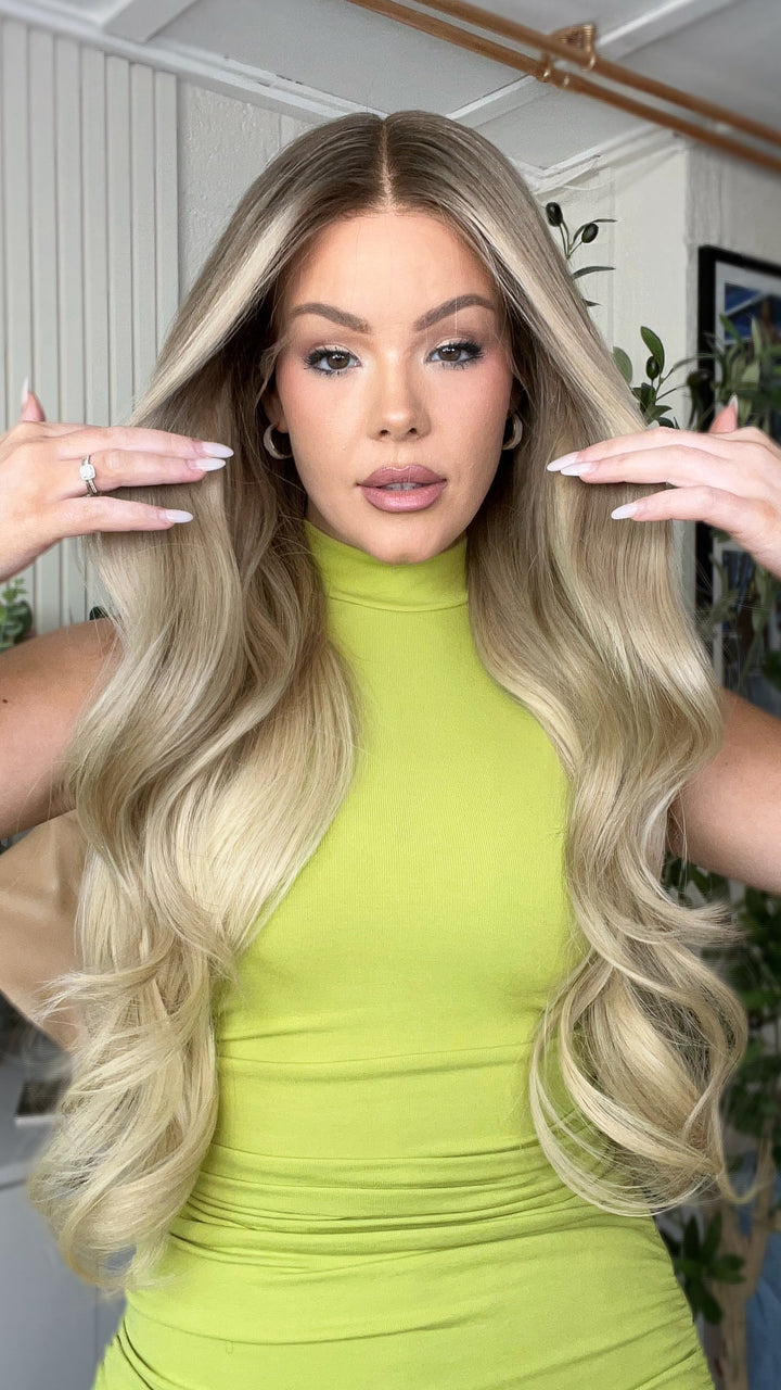 SHULY Ombre Pale Beige Blonde Wigs 100% Real Human Hair for Caucasian 180% Density