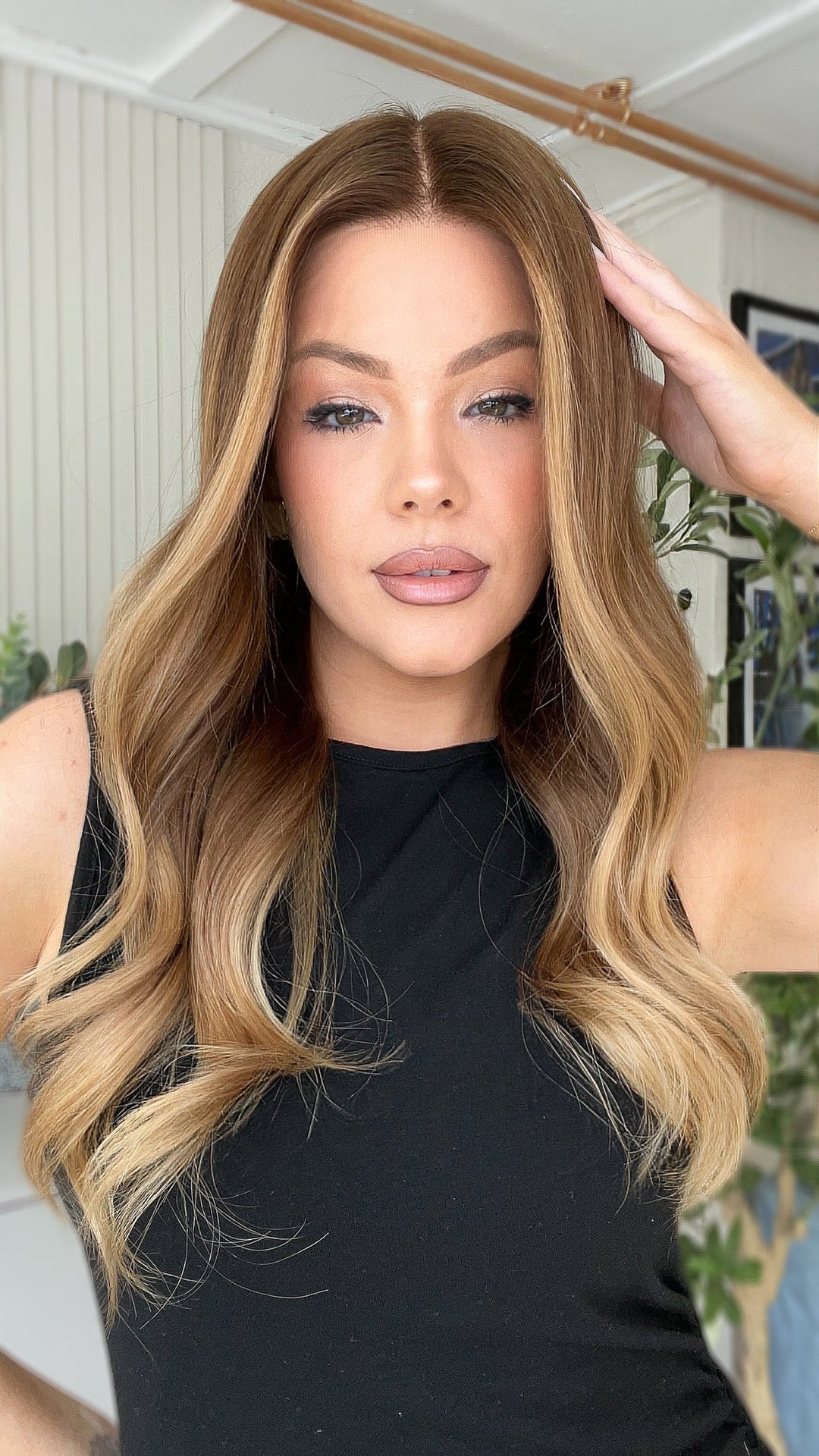 SHULY Brown Blonde Highlights Wavy Wigs 100% Real Human Hair for Caucasian 180% Density