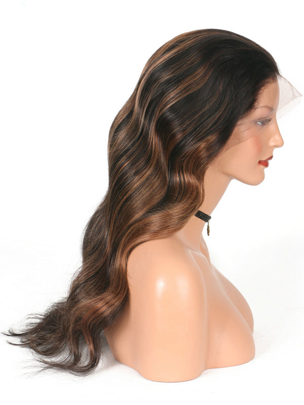 SHULY Ombre Brown Mixed Color Lace Front Wigs for White Women 100% Human Hair