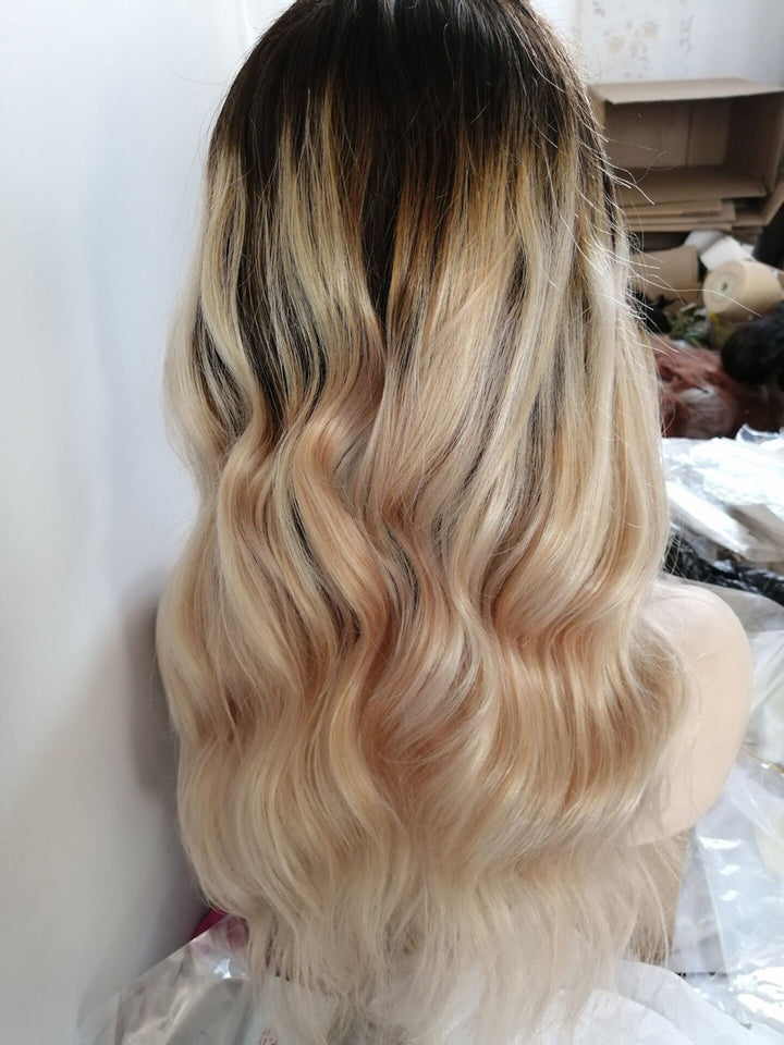 SHULY Long Brown Mixed Color Lace Front Wigs for White Women 100% Human Hair