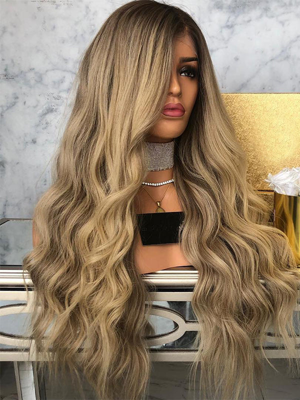 SHULY Long Ombre Brown Lace Front Wigs for White Women 100% Human Hair