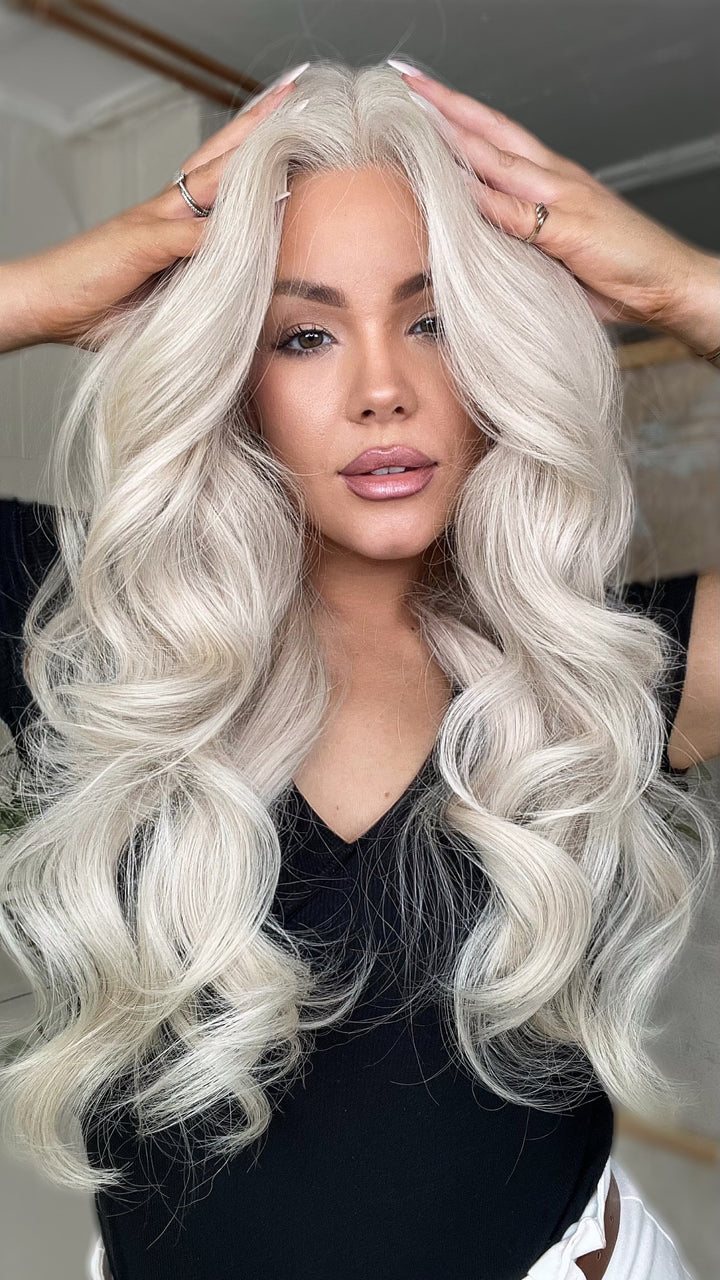 SHULY White Wigs 100% Real Human Hair for Caucasian 180% Density