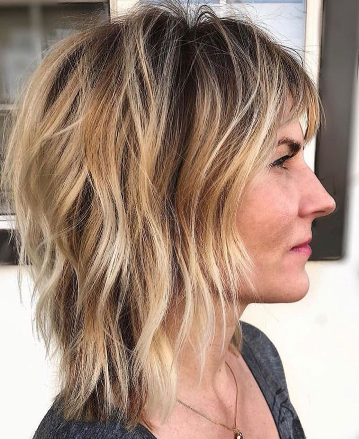 Short Caramel Blonde Balayage Wigs with Dark Roots for Women Caucasian 100% Human Hair