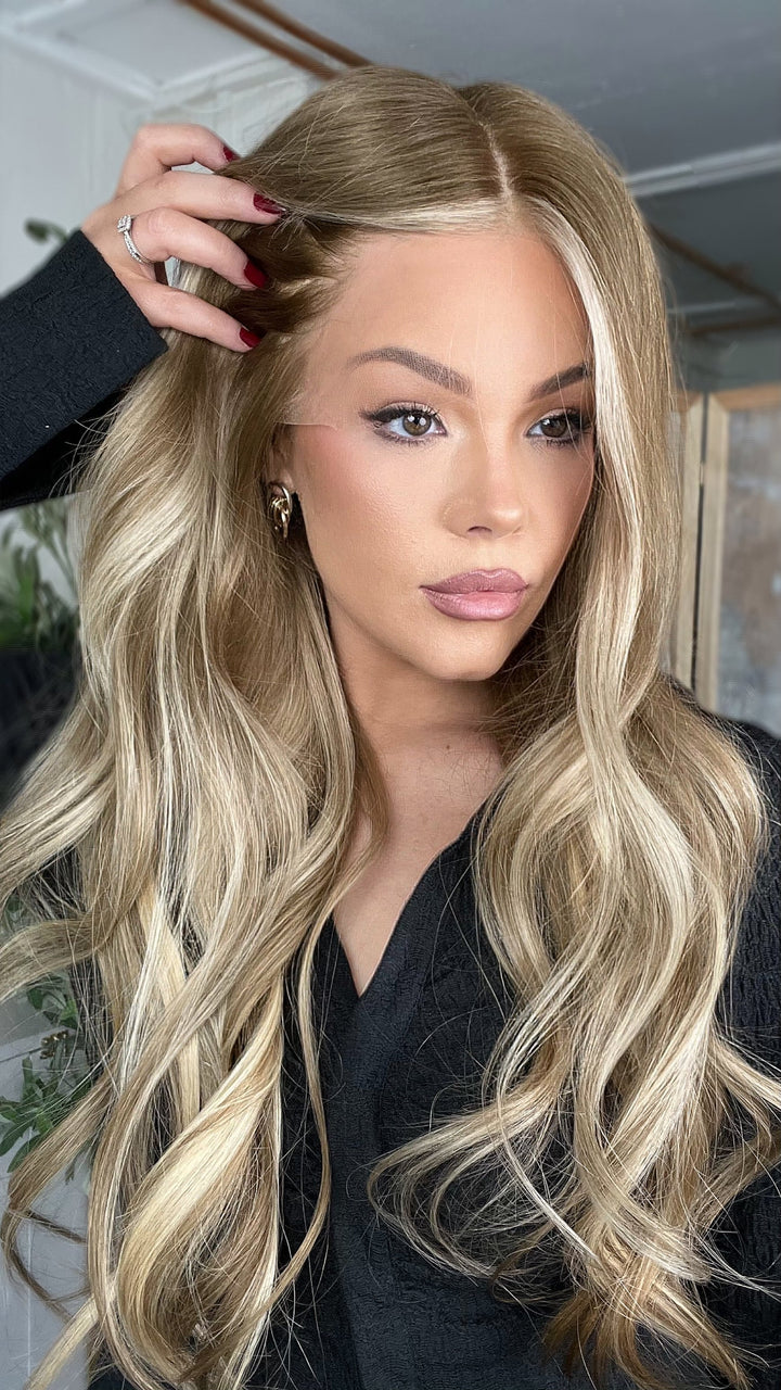 SHULY Cool Blonde Highlights Wigs 100% Real Human Hair for Caucasian 180% Density
