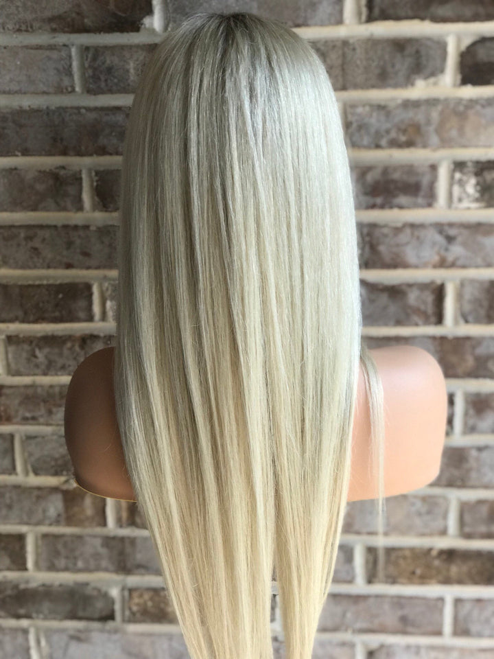 SHULY Ombre Platinum Blonde Lace Front Wigs for White Women 100% Human Hair