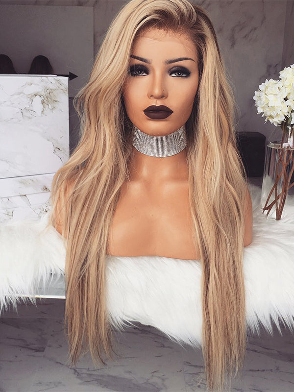 SHULY Long Ombre Blonde Human Lace Front Wigs for White Women 100% Human Wigs