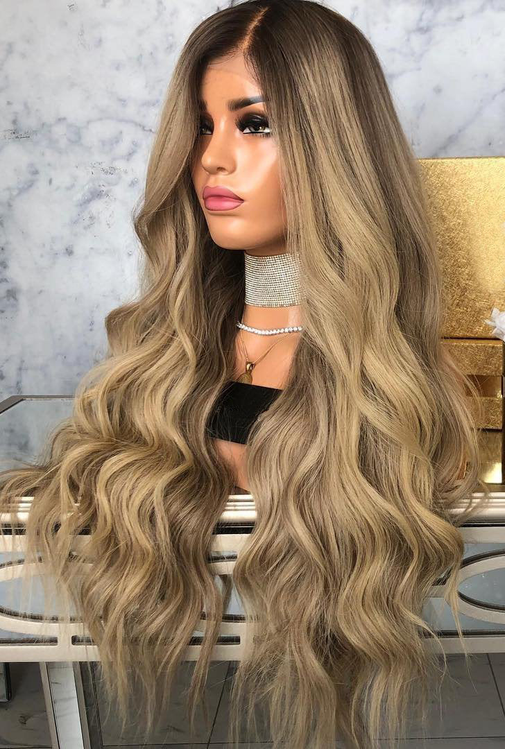 SHULY Long Ombre Brown Lace Front Wigs for White Women 100% Human Hair