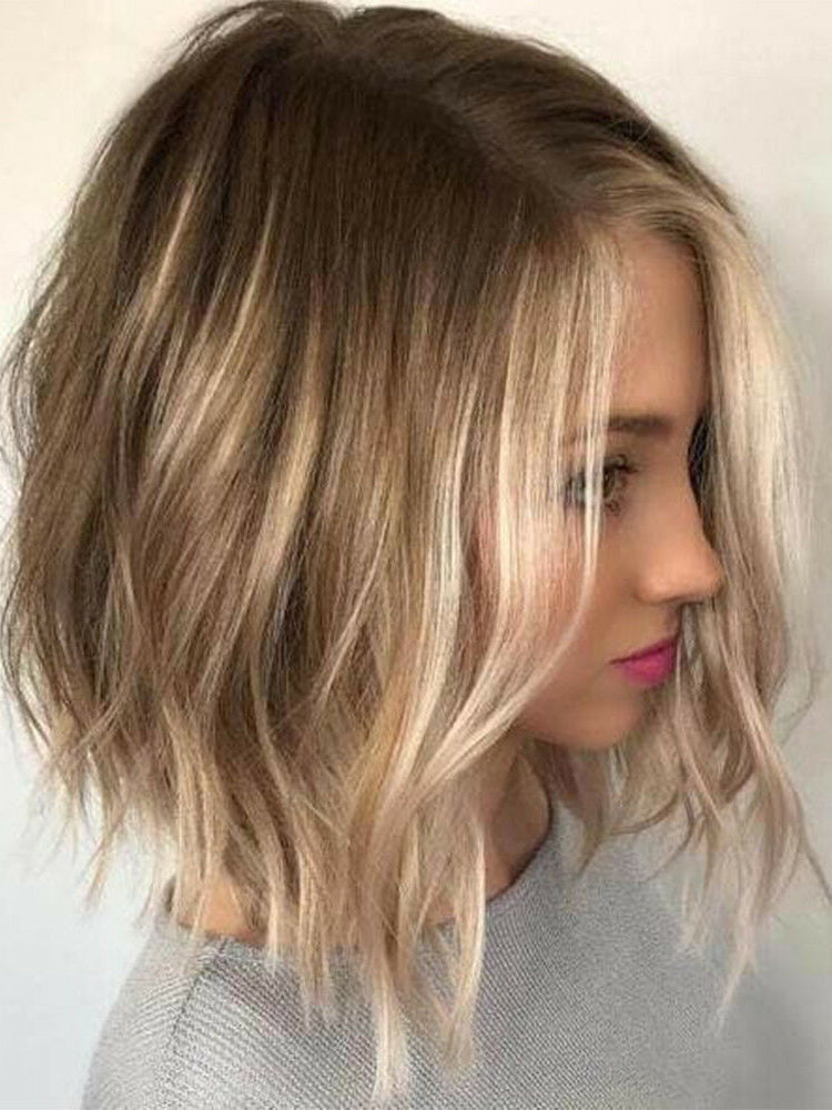 SHULY Short Bob Natural Balayage Blonde Human Lace Front Wigs for White Women 100% Human Hair