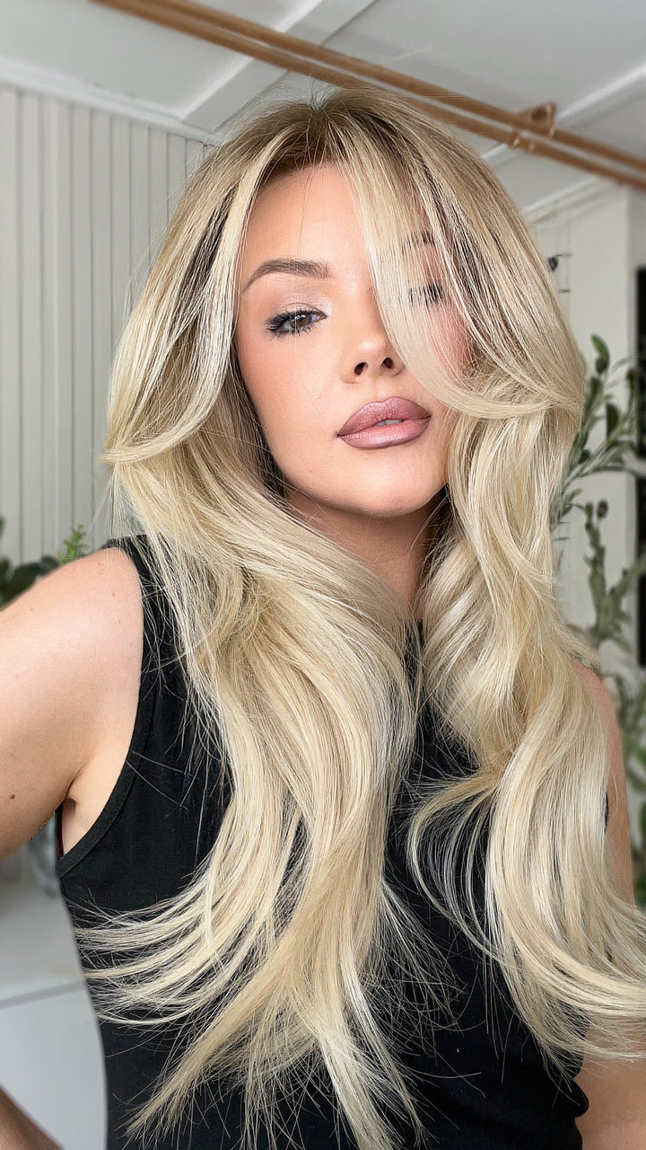 SHULY Ombre Ashy Blonde Wigs 100% Real Human Hair for Caucasian 180% Density