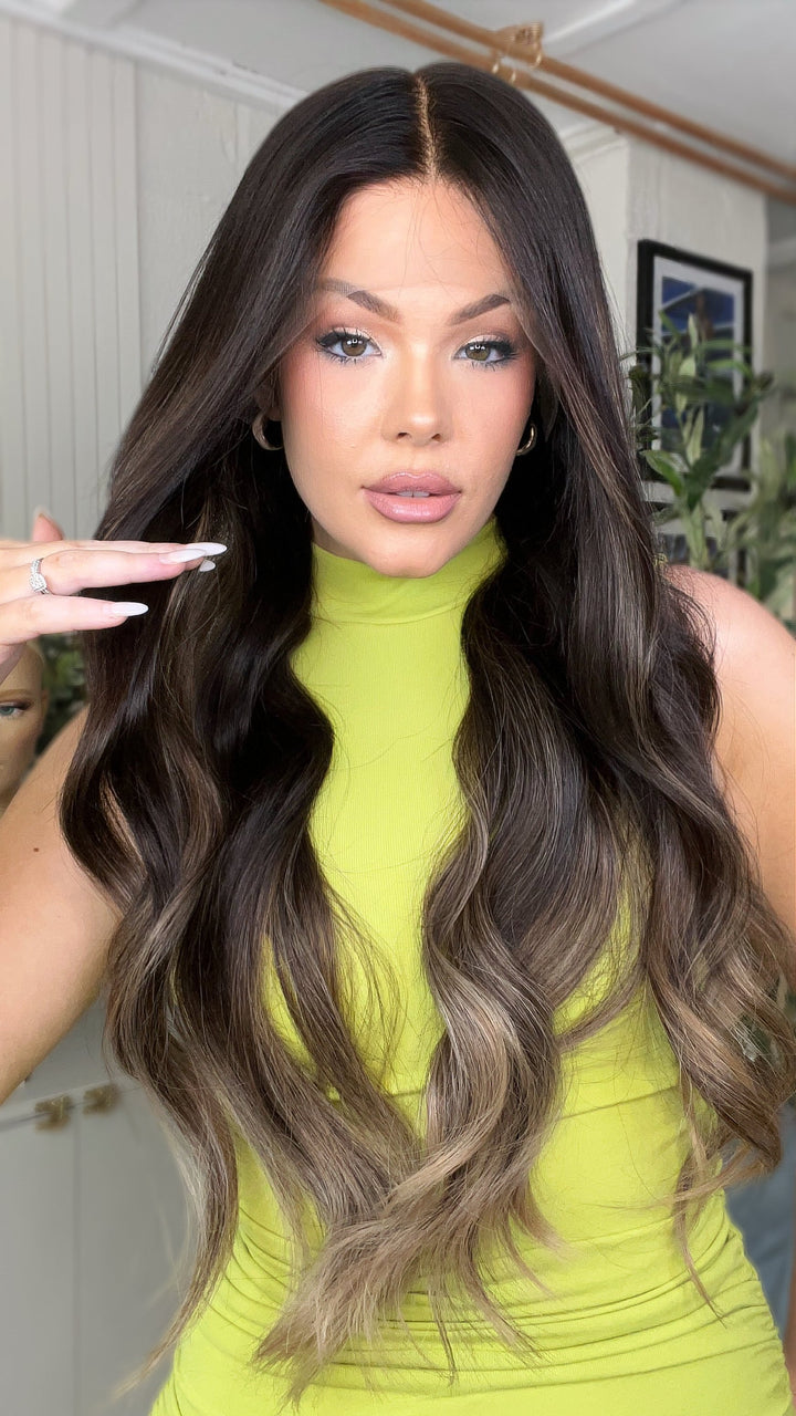 SHULY Black to Warm Gray Ombre Wigs 100% Real Human Hair for Caucasian 180% Density