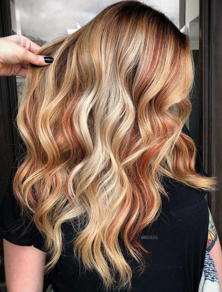 Caramel Blonde Hair with Red Highlights Wigs 100% Real Human Hair for Caucasian | Free Shipping