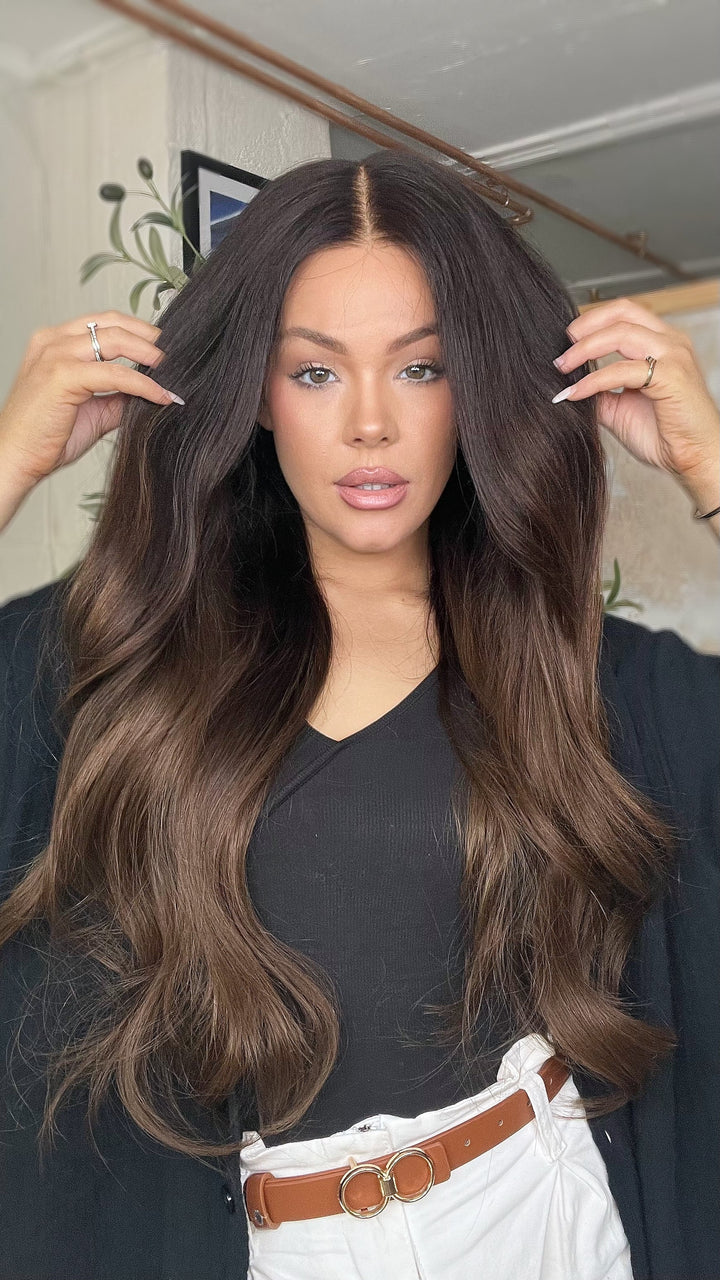 SHULY Ombre Brown Wigs 100% Real Human Hair for Caucasian 180% Density