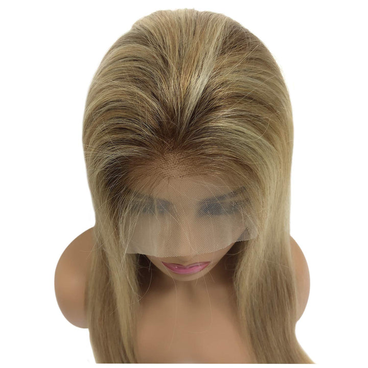 SHULY Golden Brown to Blonde Ombre Lace Front Wigs for White Women 100% Human Hair