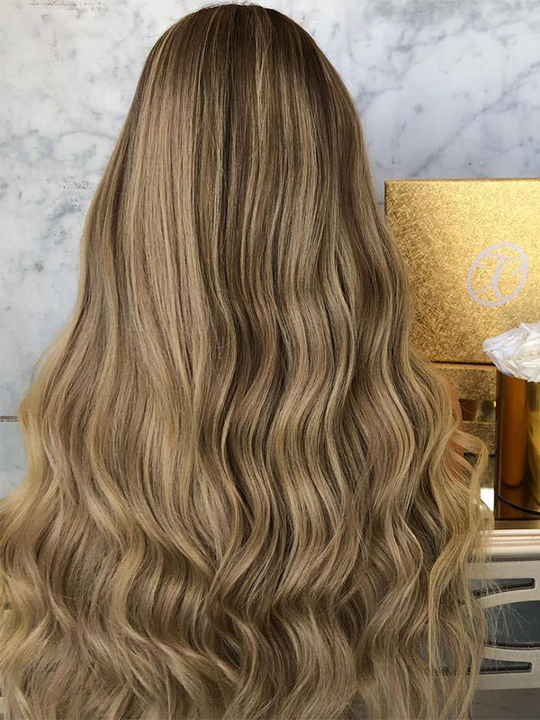 SHULY Long Ombre Brown Lace Front Wigs for White Women 100% Human Hair