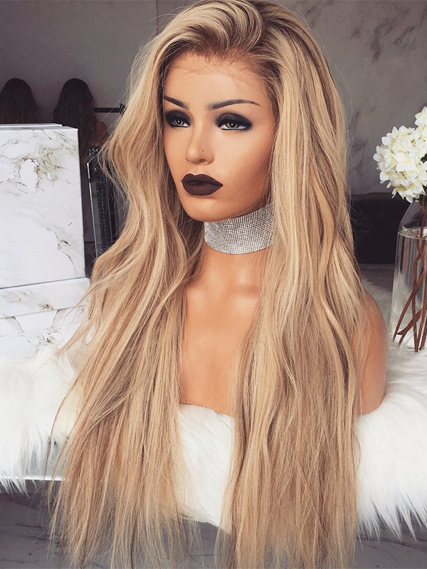 SHULY Long Ombre Blonde Human Lace Front Wigs for White Women 100% Human Wigs