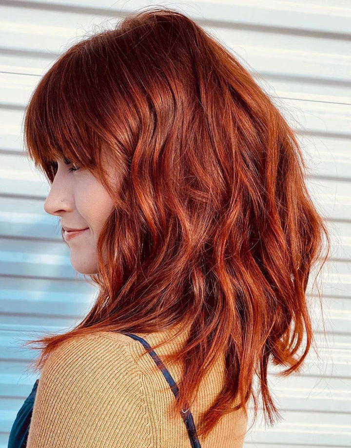 Brown Red Haircut Wigs with a Fringe 100% Real Human Hair for Caucasian Women