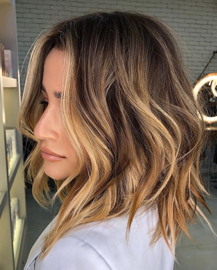 Shoulder-Length Balayage Wigs for Women Caucasian 100% Human Hair
