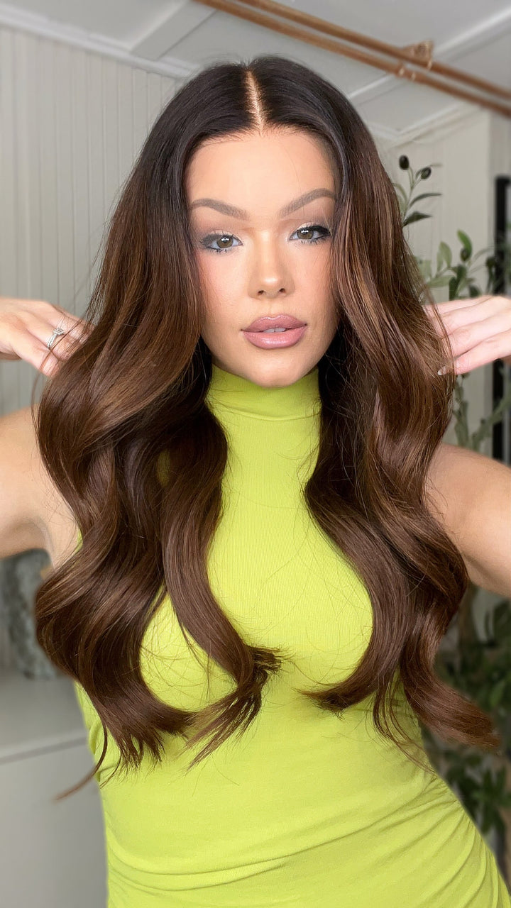 SHULY Ombre Cocoa Color Wigs 100% Real Human Hair for Caucasian 180% Density