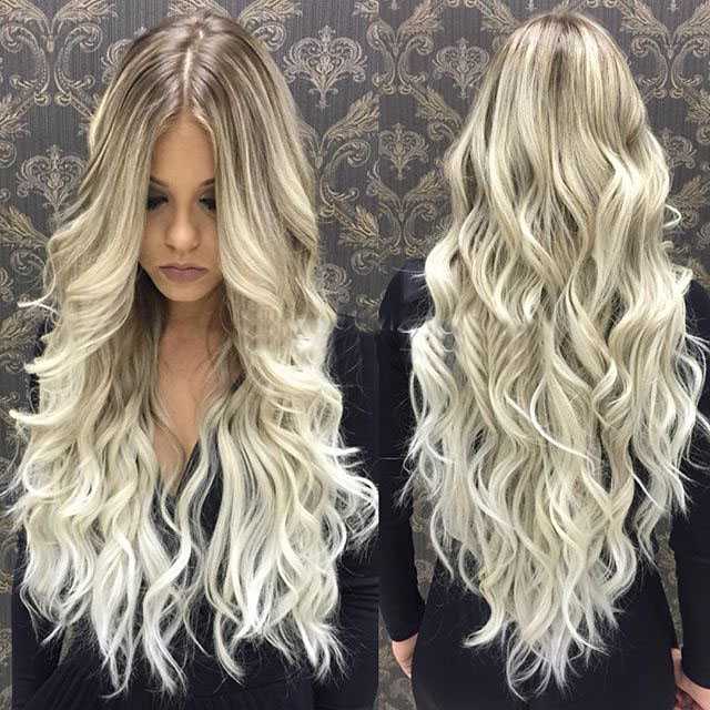 SHULY Long Ombre Blonde Wavy Human Hair Wigs for White Women 100% Human Hair