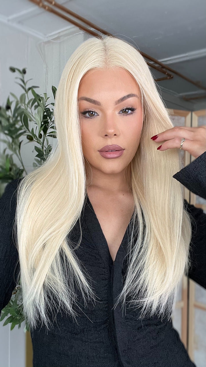 SHULY #613 Blonde Wigs 100% Real Human Hair for Caucasian 180% Density