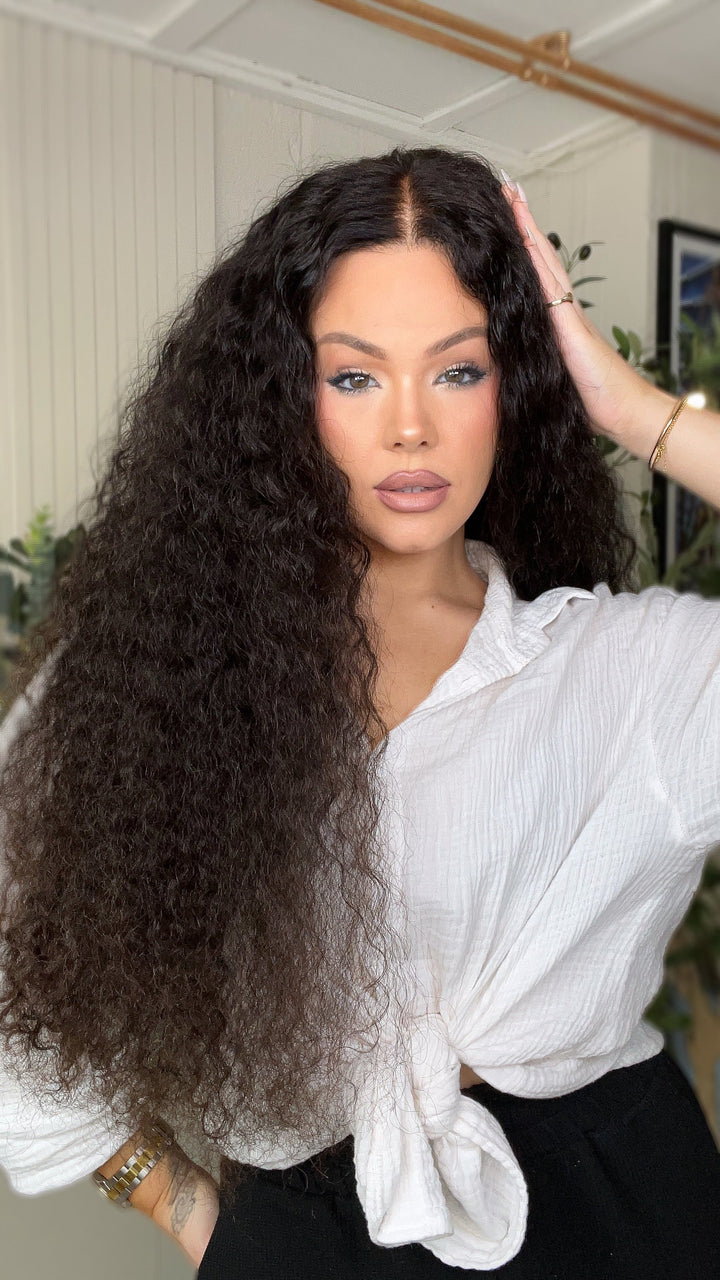 SHULY Deep Wave Curly Wigs 100% Real Human Hair for Caucasian 180% Density