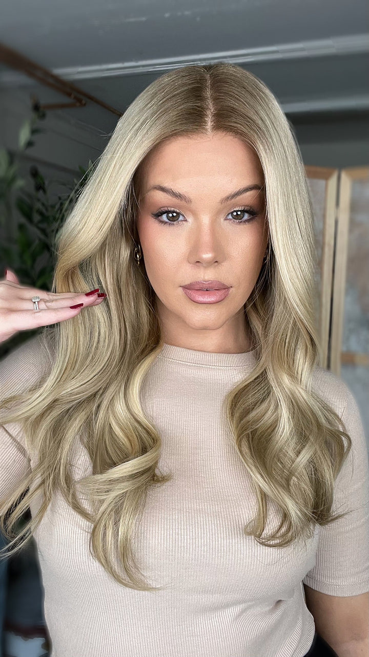 SHULY Ash Blonde Wavy Wigs 100% Real Human Hair for Caucasian 180% Density