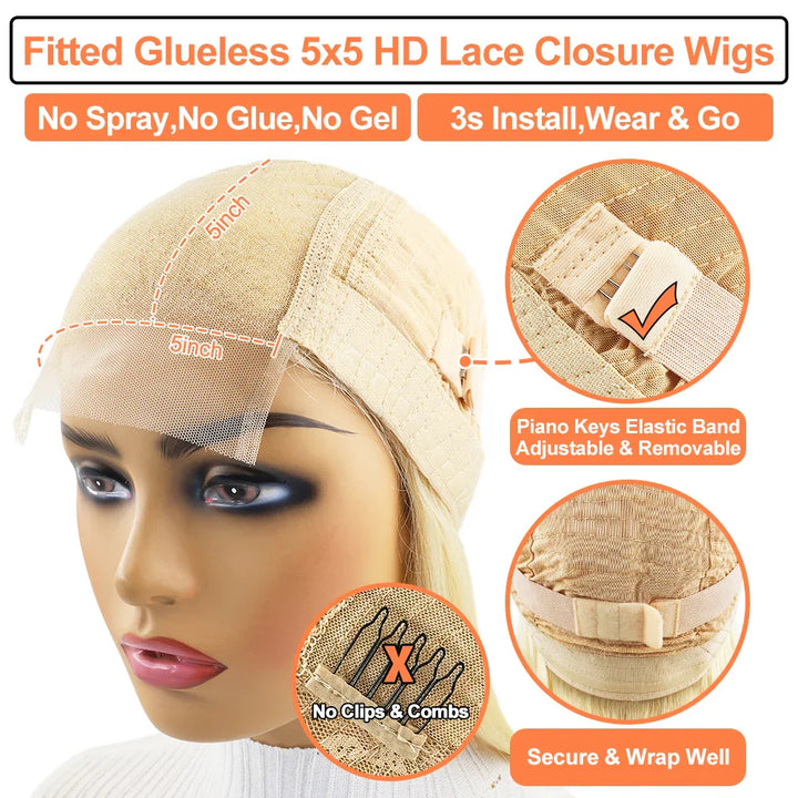 SHULY Long Wavy Brown Mixed Color Lace Front Wigs With Bangs for White Women 100% Human Hair