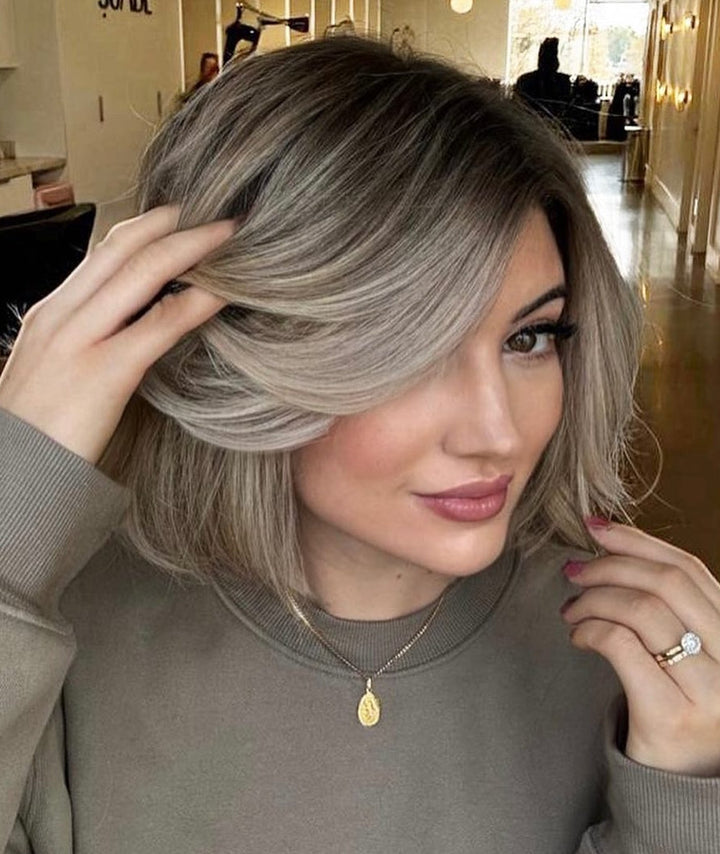Rooty Ash Blonde Balayage Wigs for Women Caucasian 100% Human Hair