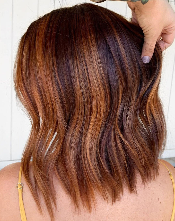 Brown Wigs with Red Highlights 100% Real Human Hair for Caucasian Women