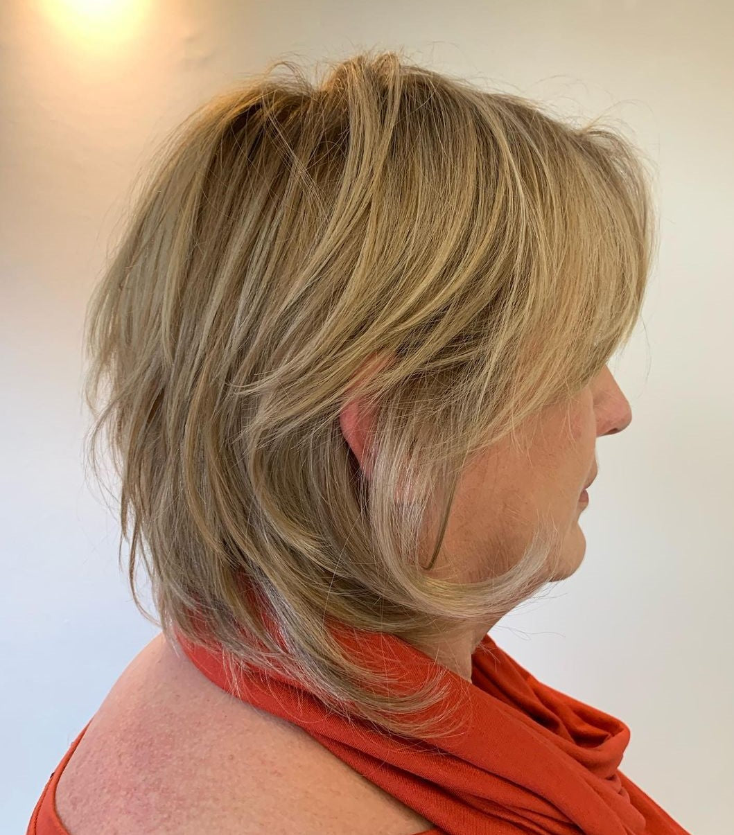 Razored Lob Haircut Wigs for Women over 50 for Women Caucasian 100% Human Hair