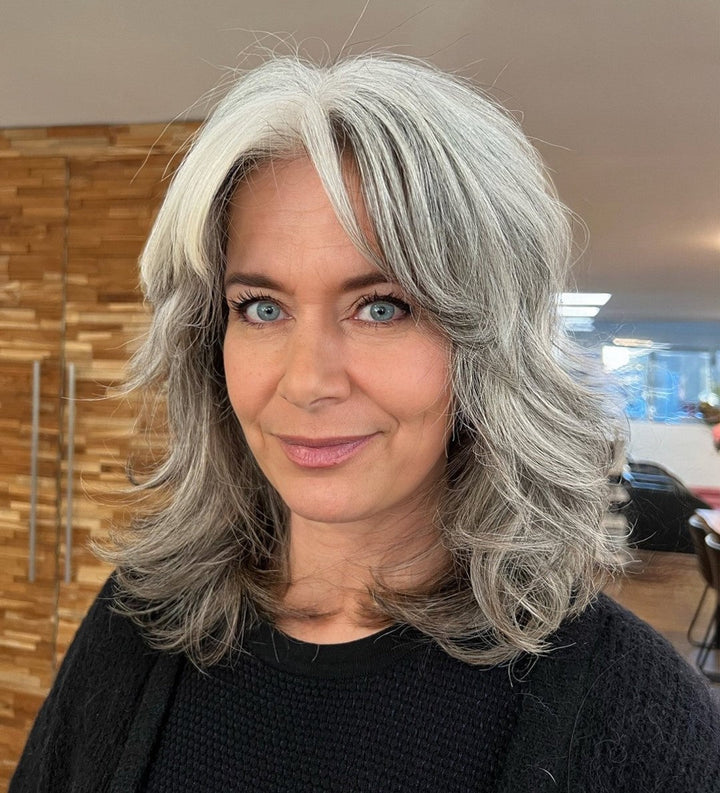 Shoulder-Length Shag Wigs with Curtain Bangs 100% Real Human Hair for Caucasian Women