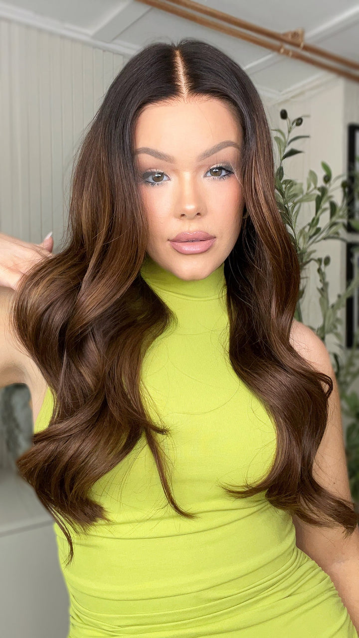 SHULY Ombre Cocoa Color Wigs 100% Real Human Hair for Caucasian 180% Density