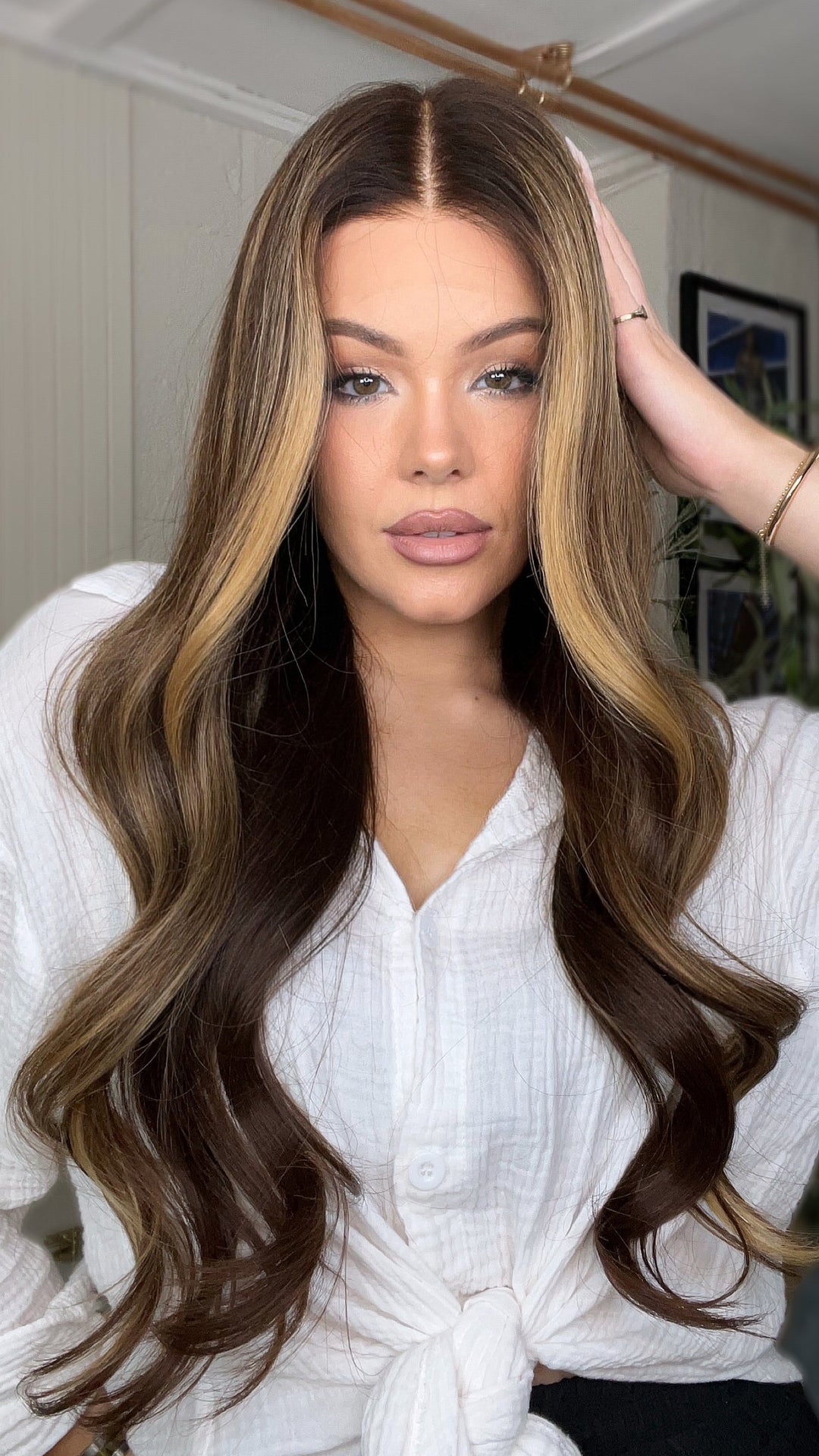 SHULY Brown Highlights Wigs 100% Real Human Hair for Caucasian 180% Density