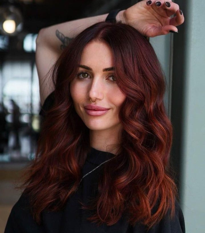 Red Wigs Color with Burgundy Feel 100% Real Human Hair for Caucasian Women